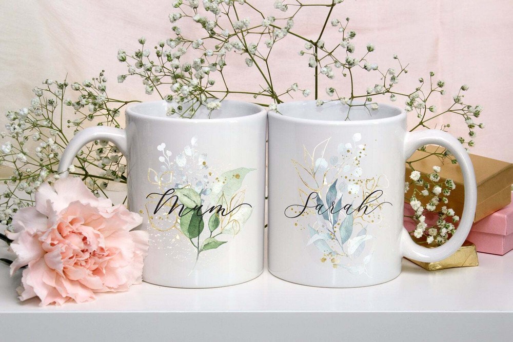 Personalised Mug Bridesmaid Mug Personalised Name Mug Leaf Mug Floral Mug Custom