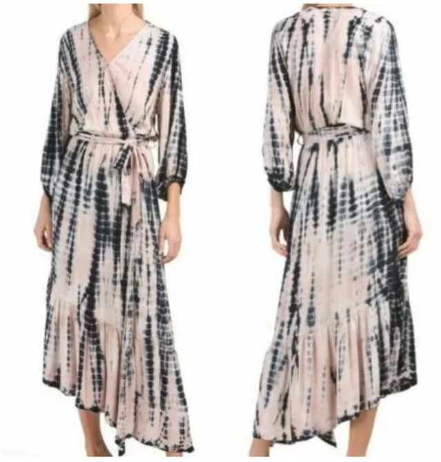 Young Fabulous & Broke Jillian Tie Dye Faux Wrap Midi Dress Asymmetrical Size XS