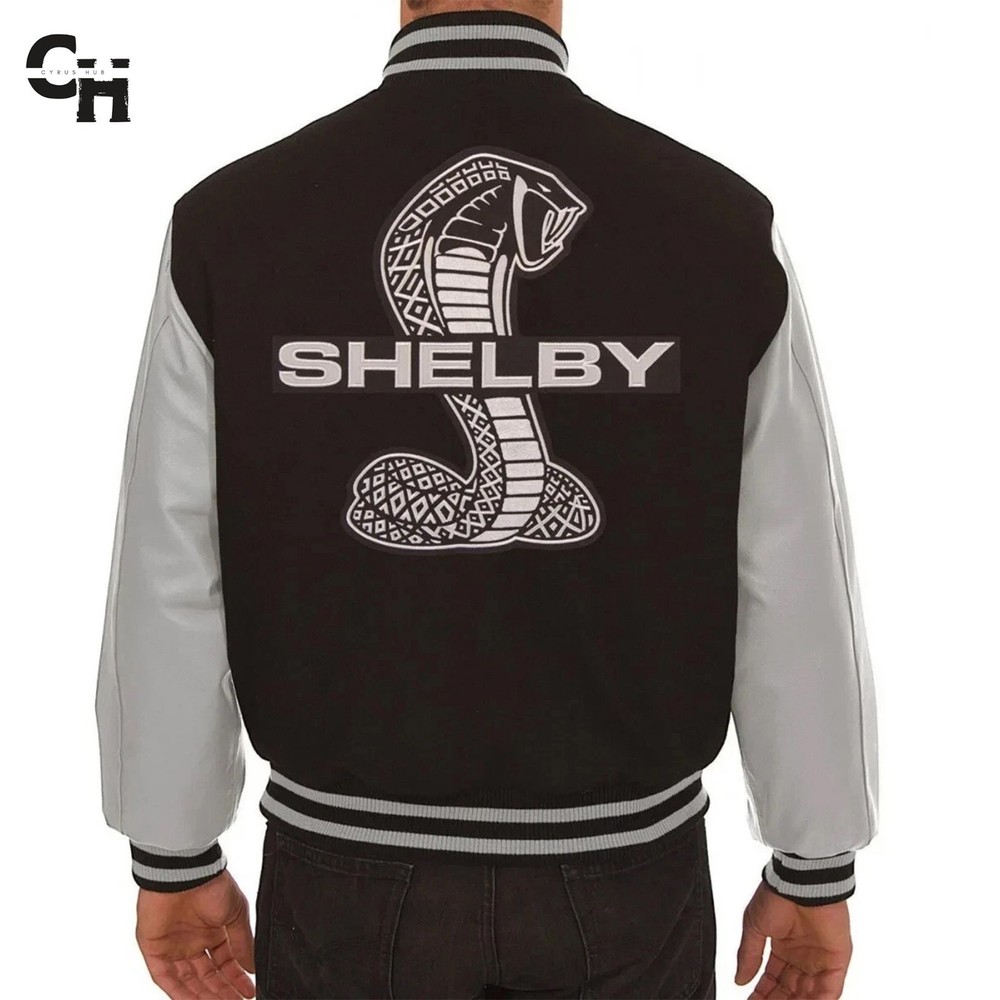 Letterman Shelby Embroidered Black Wool and Grey Leather Sleeves Varsity Jacket
