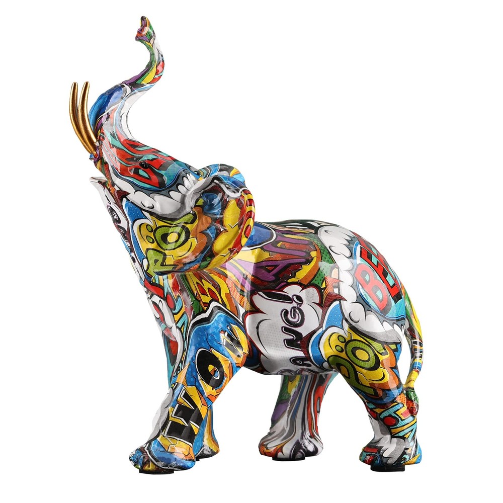 Abstract Elephant Decor Graffiti Blue Elephant Figurines Resin Graffiti Blue Ele-image