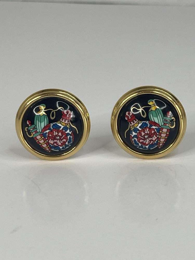 Hermes Cloisonne Enamel Clip On Earrings