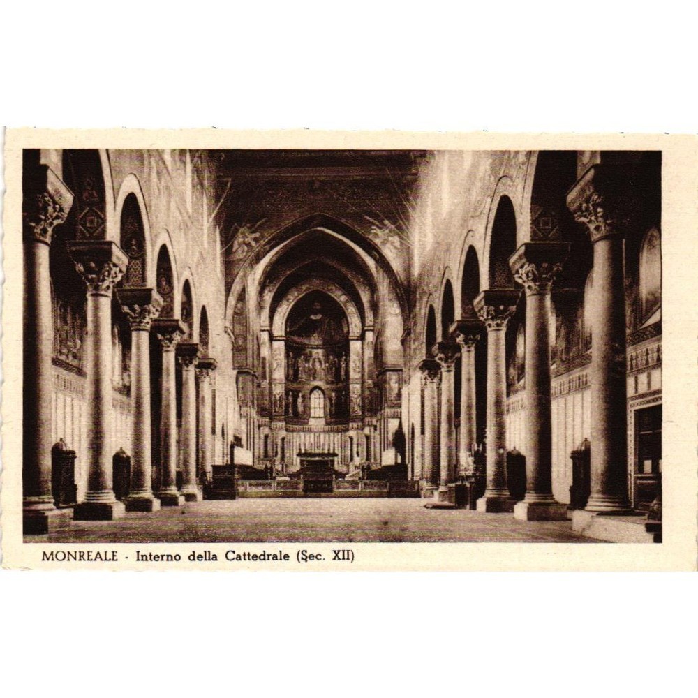 Vintage Monreale Cathedral Sicily Italy Postcard Interno della Cattedrale Sepia