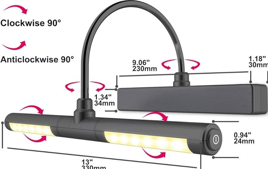 LUXSWAY Black Wireless LED Picture Light 13in Adjustable Arm Remote Control