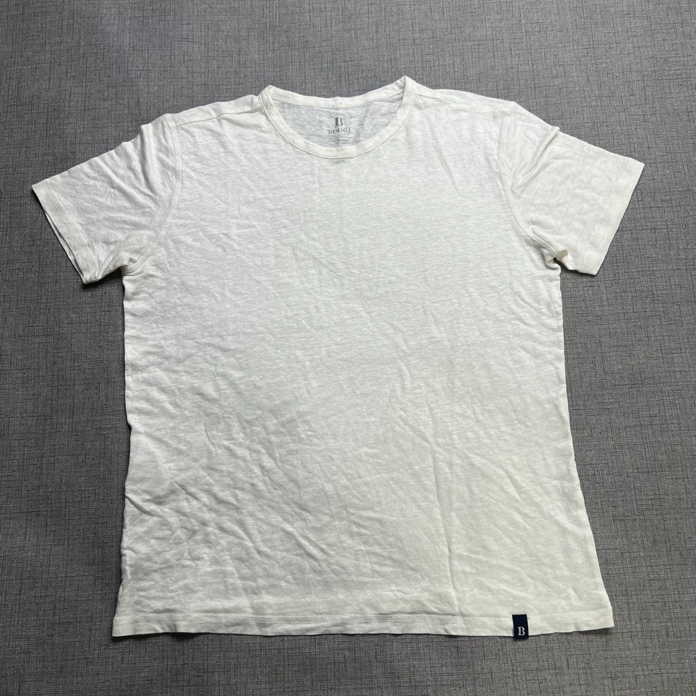Boggi Milano T-Shirt Men's Medium White Linen Short Sleeve Crew Neck Pullover