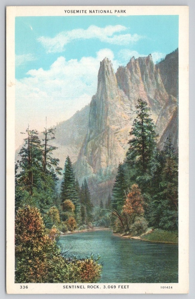Sentinel Rock Yosemite National Park CA Vintage Postcard Merced River