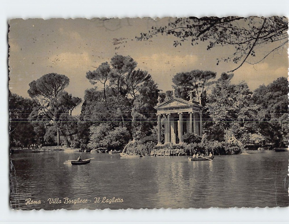 Postcard Little Lake Villa Borghese Rome Italy