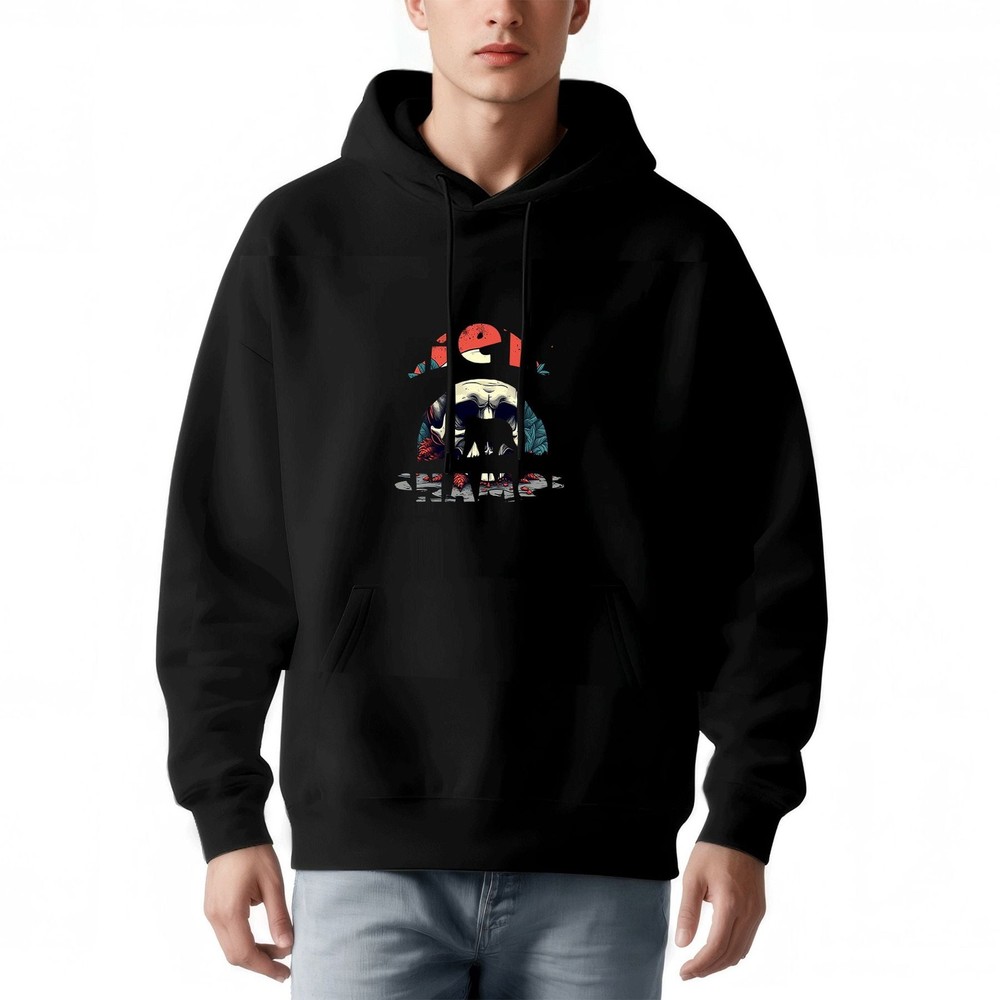 Men's Loose Fit Hoodie with Colorful Skull Graphic Text - Long Sleeve Pullover