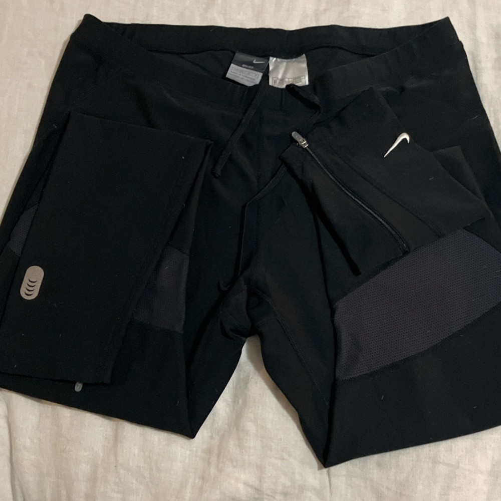 Nike Dri-FIT Kids Black Track Leggings Size L (12-14) Drawstring Running Jogging