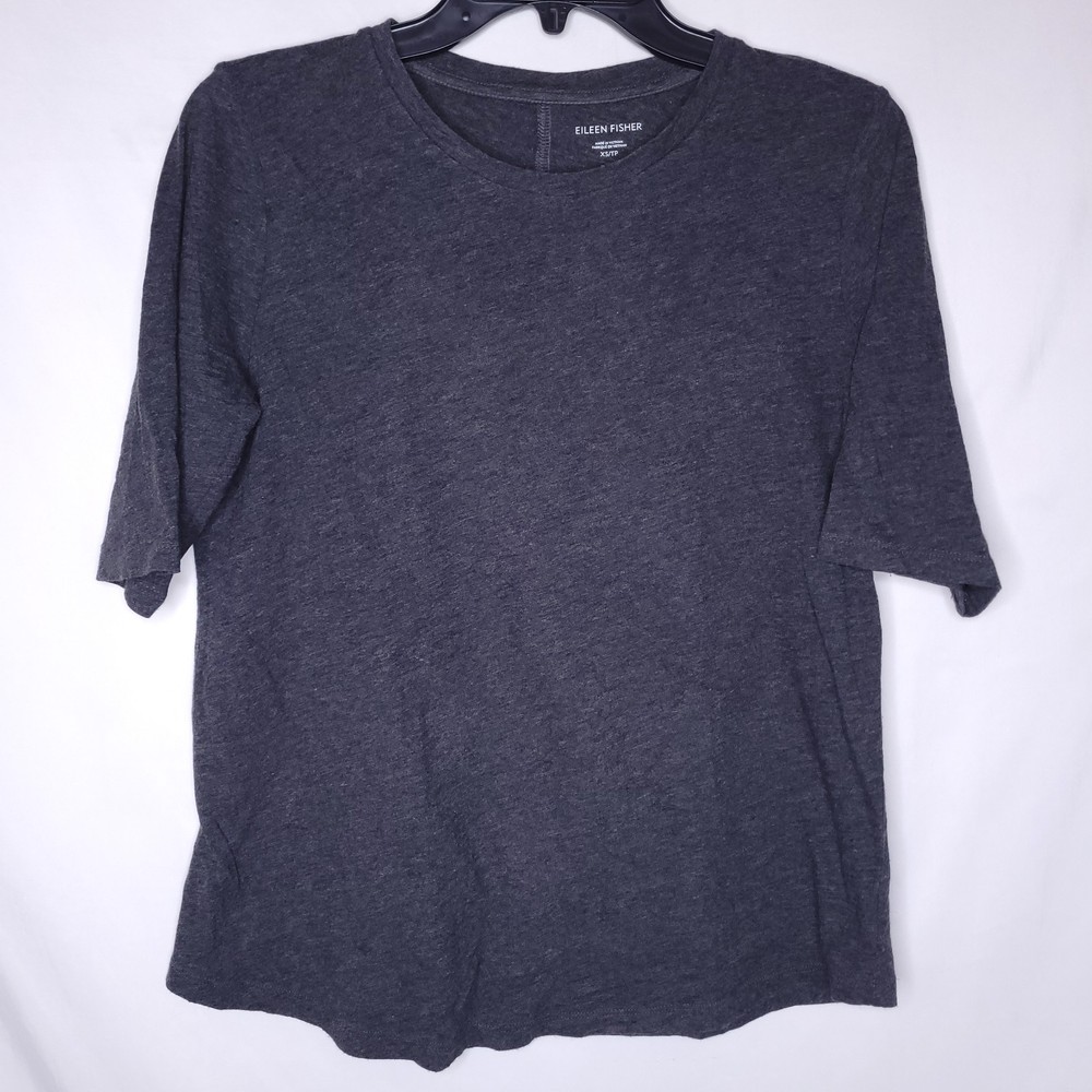 Eileen Fisher Shirt Womens XS Gray Organic Cotton Half Sleeve