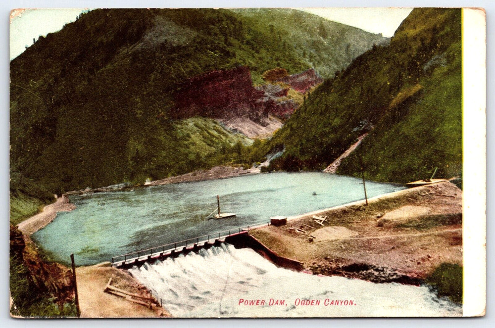 Ogden Canyon Utah Power Dam Water Mountain Aerial View Vintage Postcard