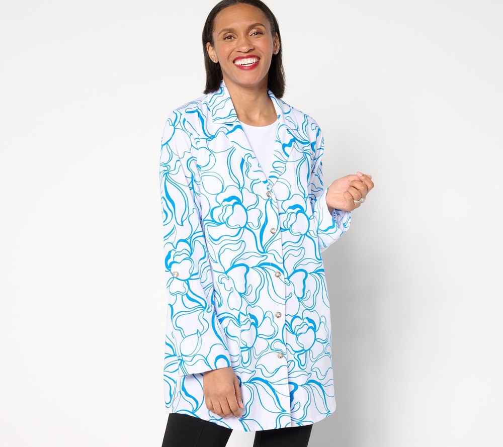 Dennis Basso Women's Top Sz M Printed Italia Knit Button Front White A650041