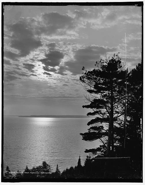 Photo:Sunset from Mackinac Island Michigan Lake View 1900s