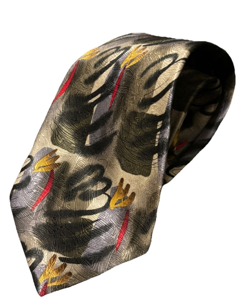 Jerry Garcia Tie, Humming Bird Study, Collection 19 Gold Abstract, Silk