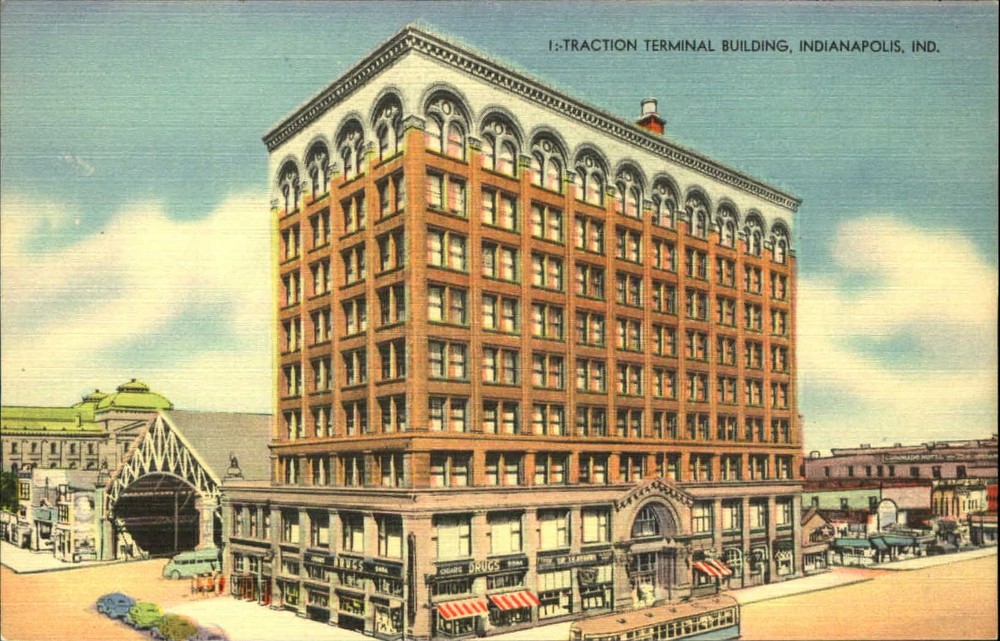 Traction Terminal Building Indianapolis Indiana IN 1940s vintage postcard
