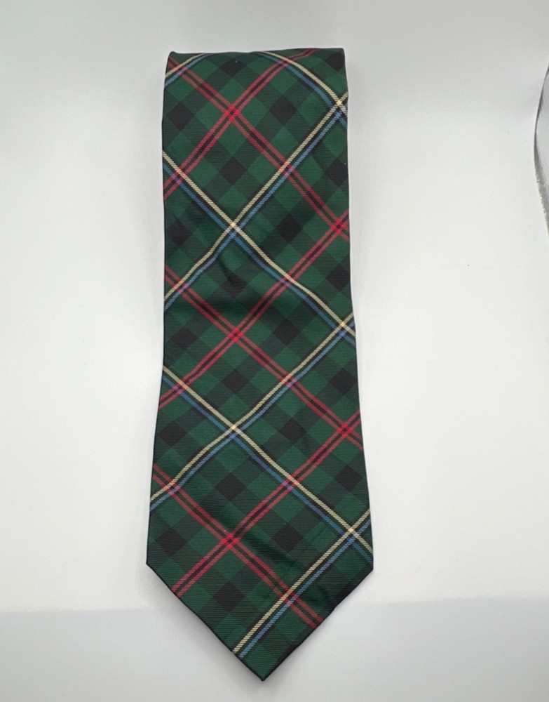 Jos. A. Bank Silk Green Red Yellow Blue Black Plaid Tartan Men's Tie Woven T229