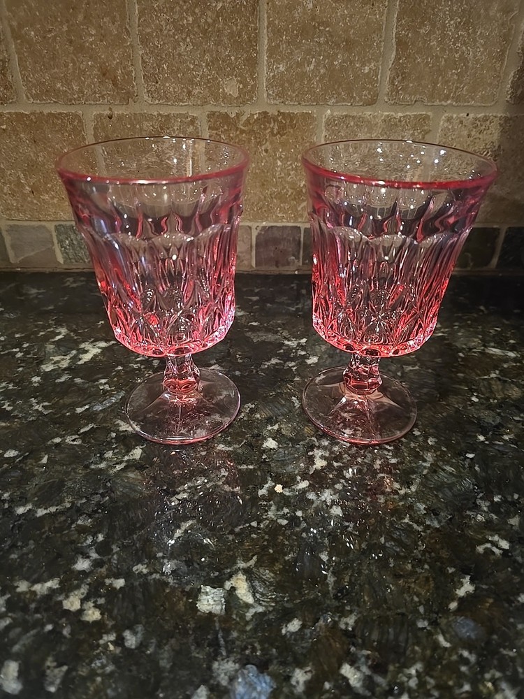 2 Noritake Glass Pink Perspective Iced Tea Footed Goblets Tumblers 6 3/8