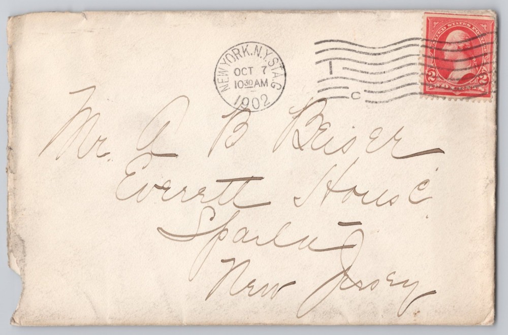 New York, NY, Sta. G wavy cancel, 2c Washington stamp Un 1902
