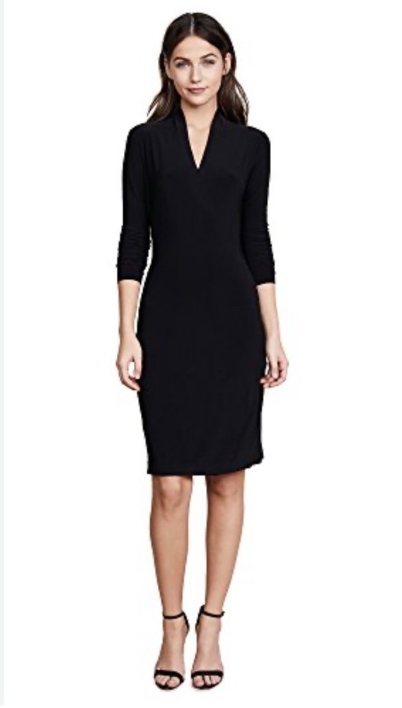 Norma Kamali Long Sleeve V Neck Bodycon Little Black Dress Size M Date Night