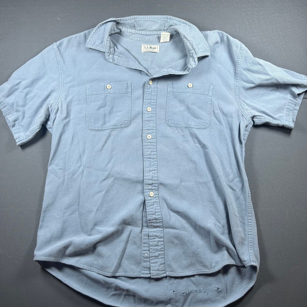 Ll Bean Cool Weave Blue Cotton Polo Shirt Mens L Classic Casual Breathable Knit