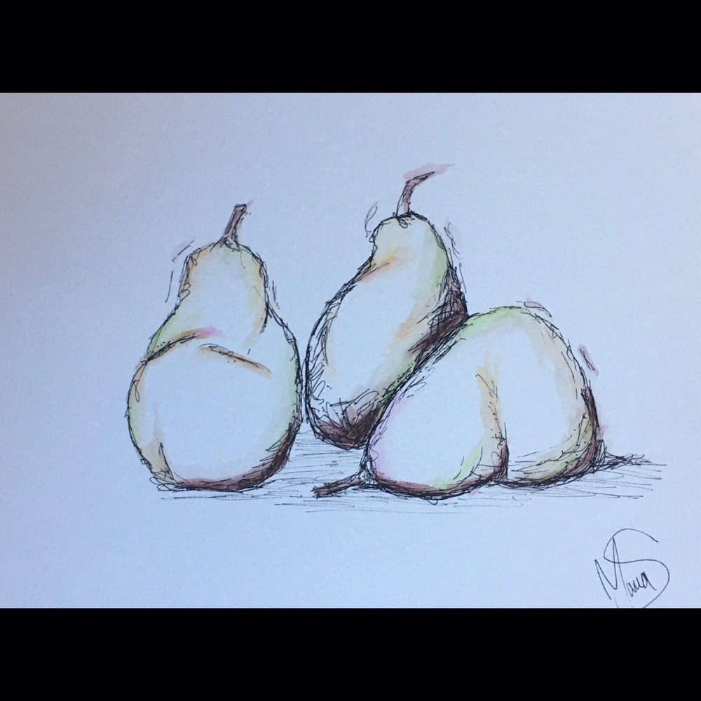 Maria Scalf Pear Fruit Home Expressionism ORIGINAL PAINTING Watercolor 9x12 Food