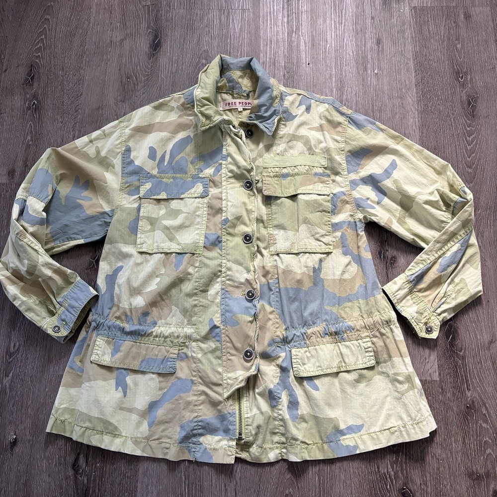 Free People Jacket Women’s S Lead The Way Lime Combo Camo Utility Zip