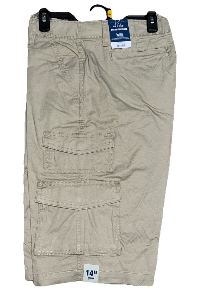NWT Mens George Tan Brown Below The Knee Messenger Cargo Shorts Size 36