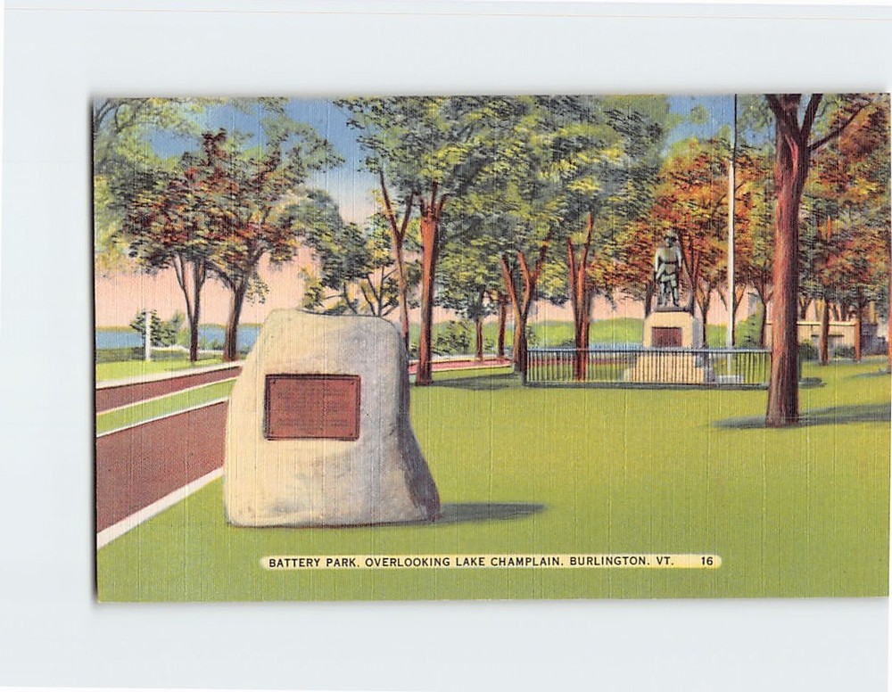 Postcard Battery Park Overlooking Lake Champlain Burlington Vermont USA