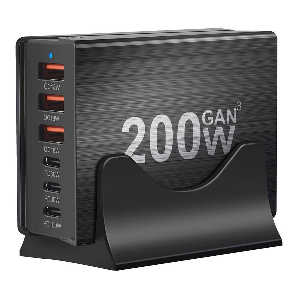 200W GaN 6-Port USB C Fast Charger with QC PD 3.0 and Type U1S1