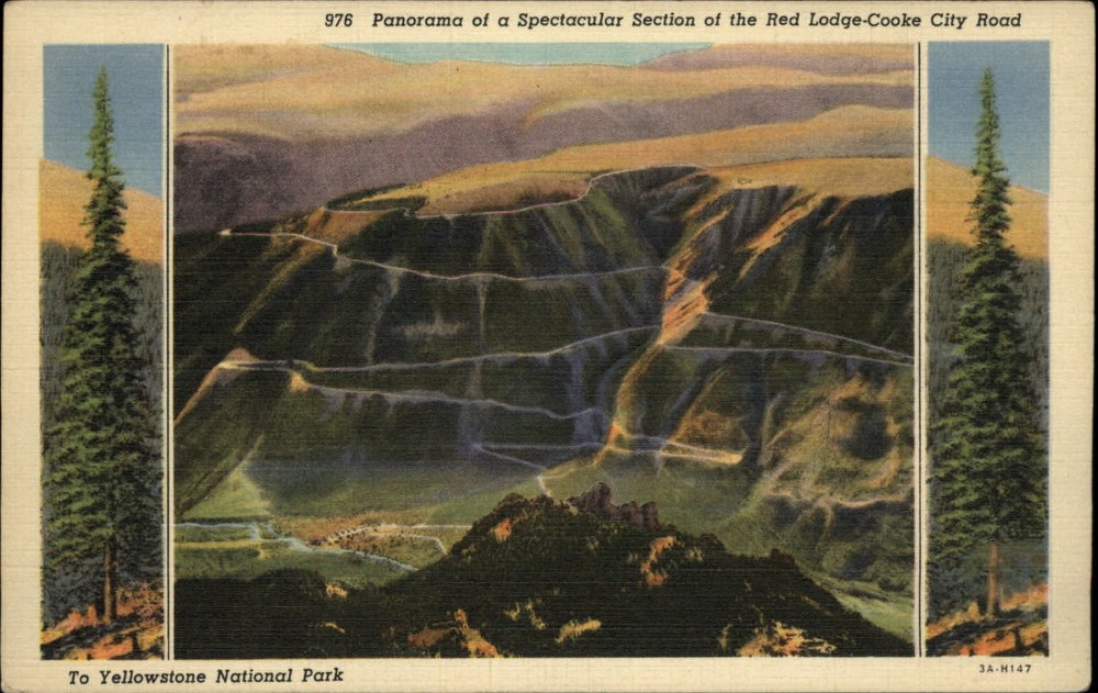 Panorama view of Red Lodge Cooke City Road Yellowstone Park Wyoming ~ postcard