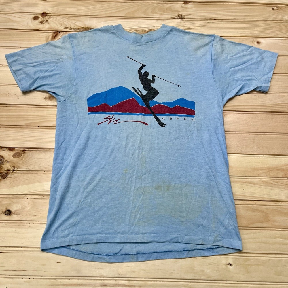 Vintage 80s Aspen Colorado Skiing Ski Outdoor Adventure Shirt Size Large