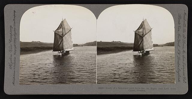 Photo:Gota Canal Sweden Schooner Under Sail c1906