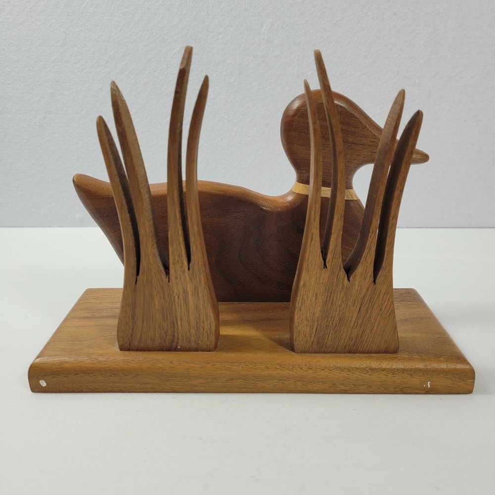 Wood Duck Napkin Holder Handmade Bulrushes Woodwright Colorado Cabin Rustic