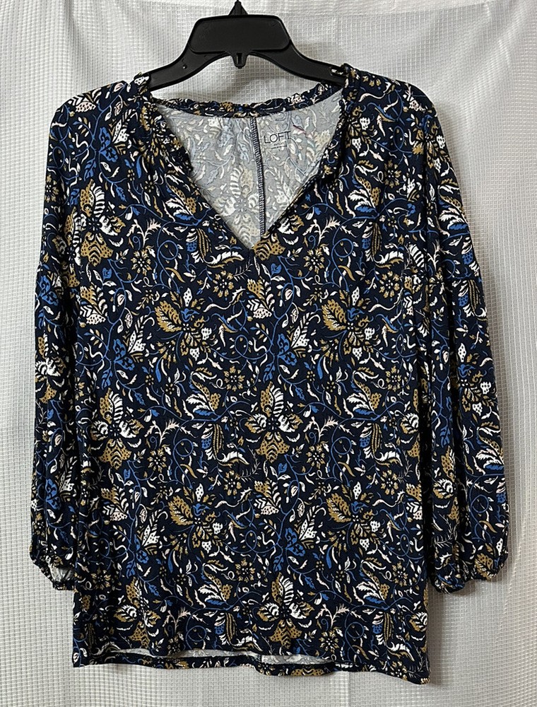 NWT Ann Taylor Loft Womens Long Sleeve Casual Floral Top Blouse Shirt Size Small