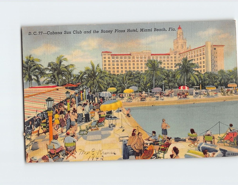 Postcard Cabana Sun Club and the Roney Plaza Hotel Miami Beach Florida USA