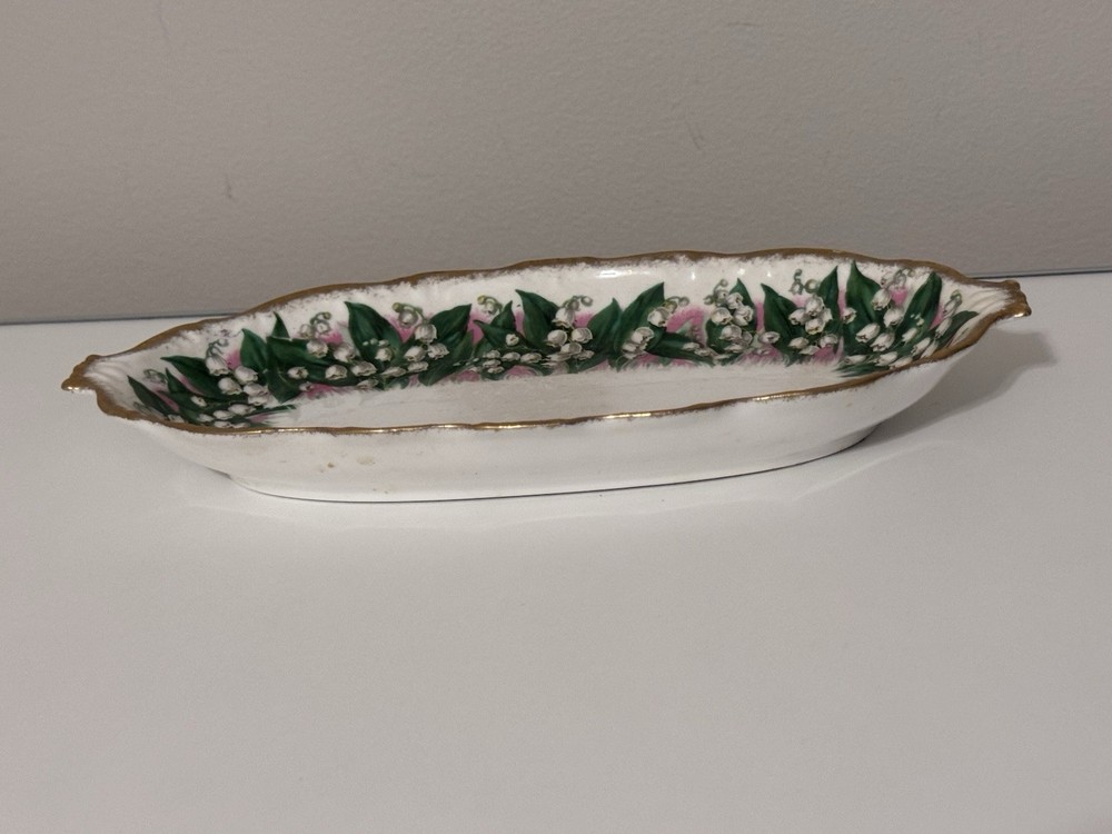 Royal Grafton Porcelain Hand Painted Floral Oval Candy Dish with Gold Trim