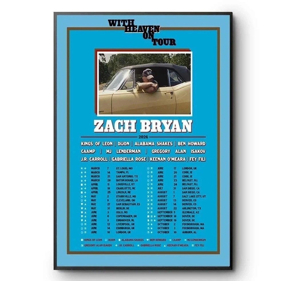 Zach Bryan With Heaven On Tour 2026 Poster