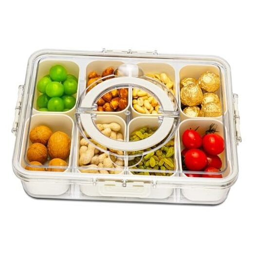 8-Compartment Divided Snack Tray with Lid and Handle