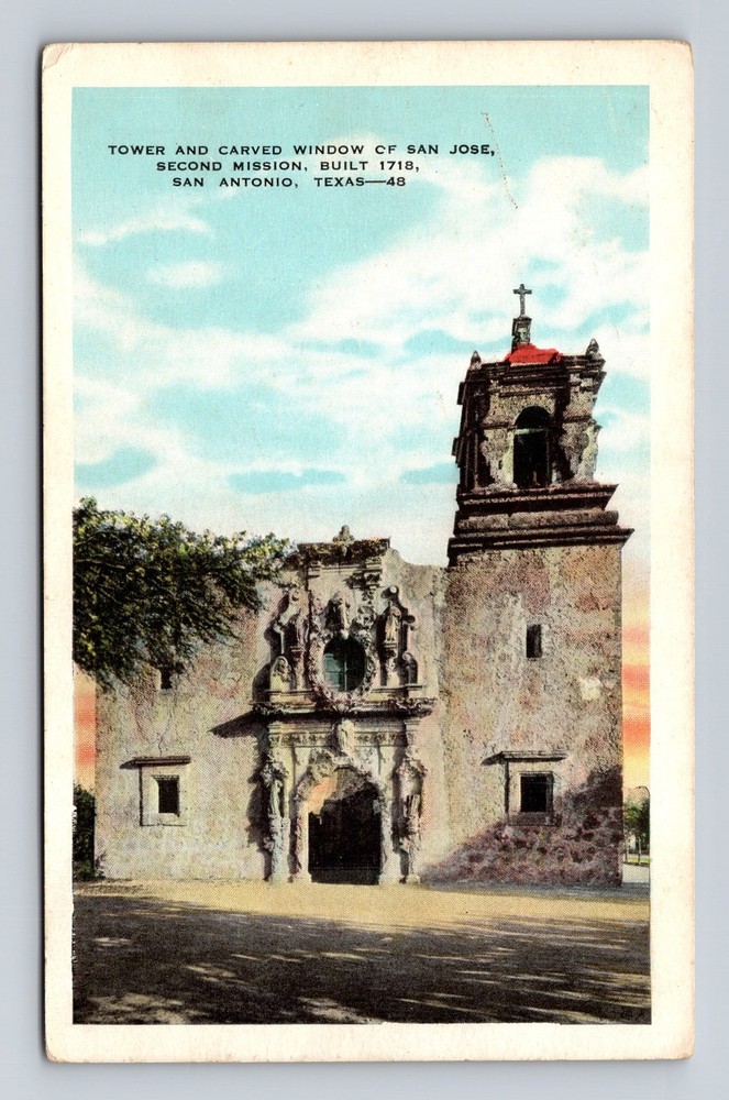 San Antonio TX-Texas Tower And Carved Window Of San Jose Vintage Postcard