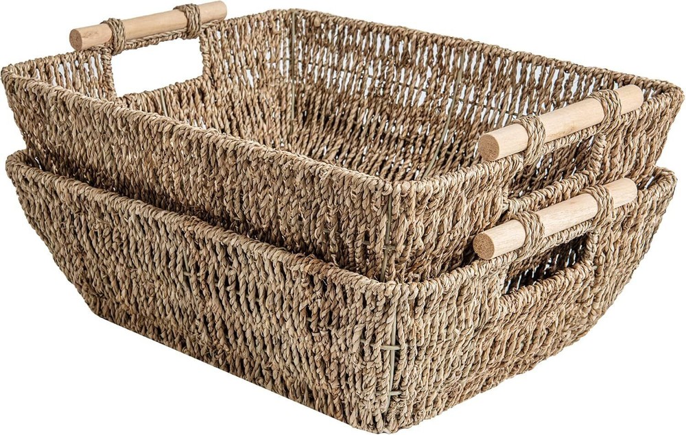 Seagrass Wicker Storage Baskets for Home Organization, 2-Pack