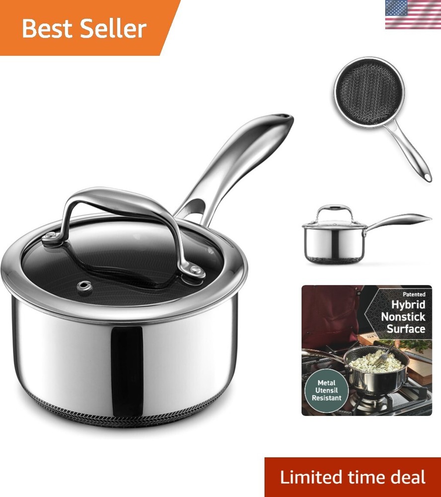 Hybrid Nonstick 1-Quart Saucepan with Tempered Glass Lid, Stay-Cool Handle, D...