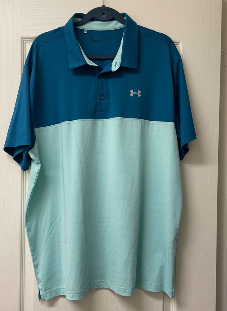 Under Armour Men's Polo/Golf Short-Sleeve Teal Color Block 2XL Loose Fit