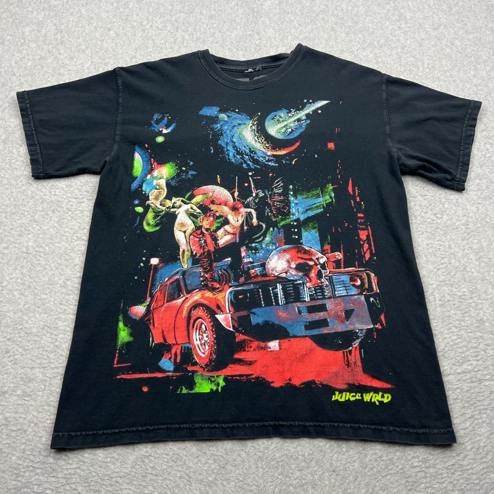Juice Wrld x Vlone Cosmic Racer Galaxy Shirt Mens Medium Black AOP 999 Space Tee