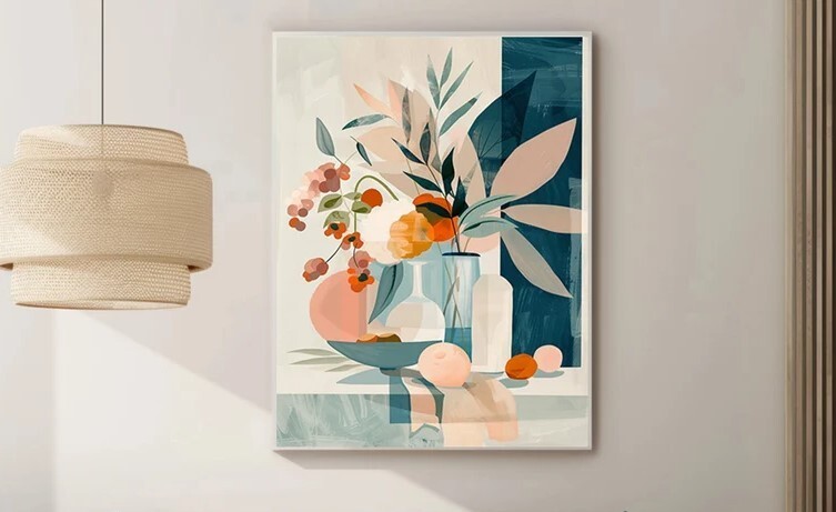Japandi Abstract Botanical Wall Art with Vase-image