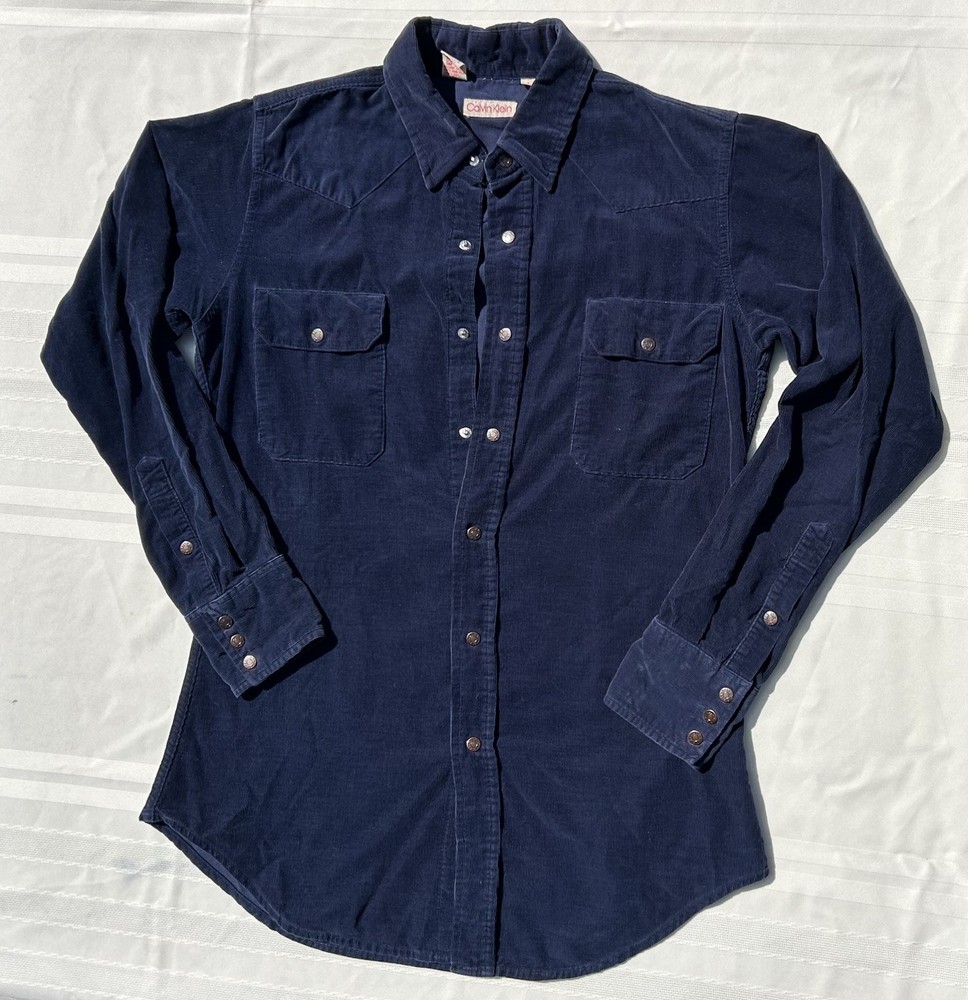 Calvin Klein Blue Corduroy Western Snap Button Blouse Women’s Size large