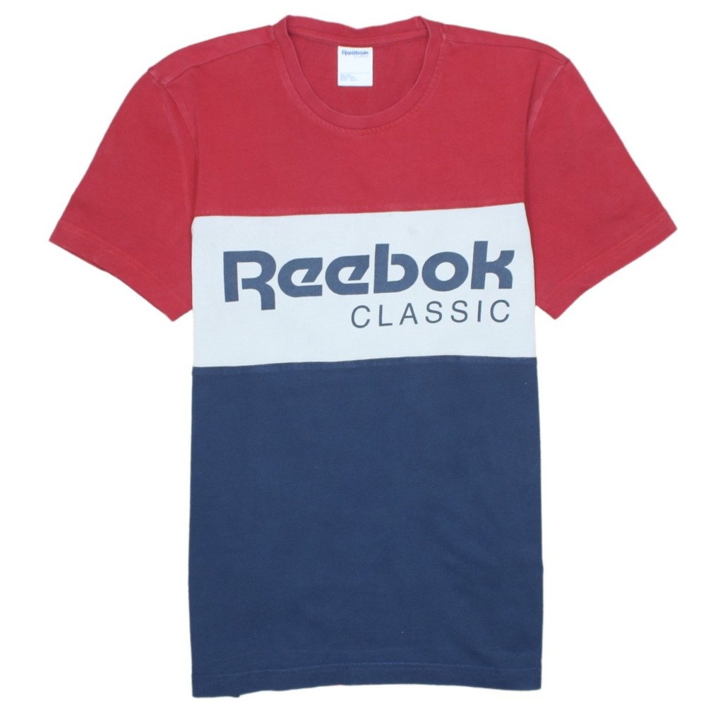 Reebok Mens T Shirt Red Navy Colourblock Classic Logo Graphic Print Top S
