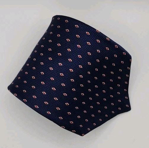 Perry Ellis Portfolio Navy Blue Geometric Tie with Red Diamonds Silk USA  58 x 4