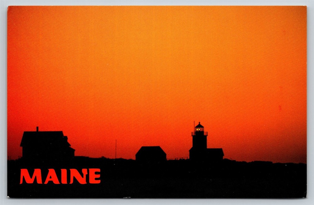 Maine Goat island Lighthouse Twilight view Lighthouse Postcard, C5