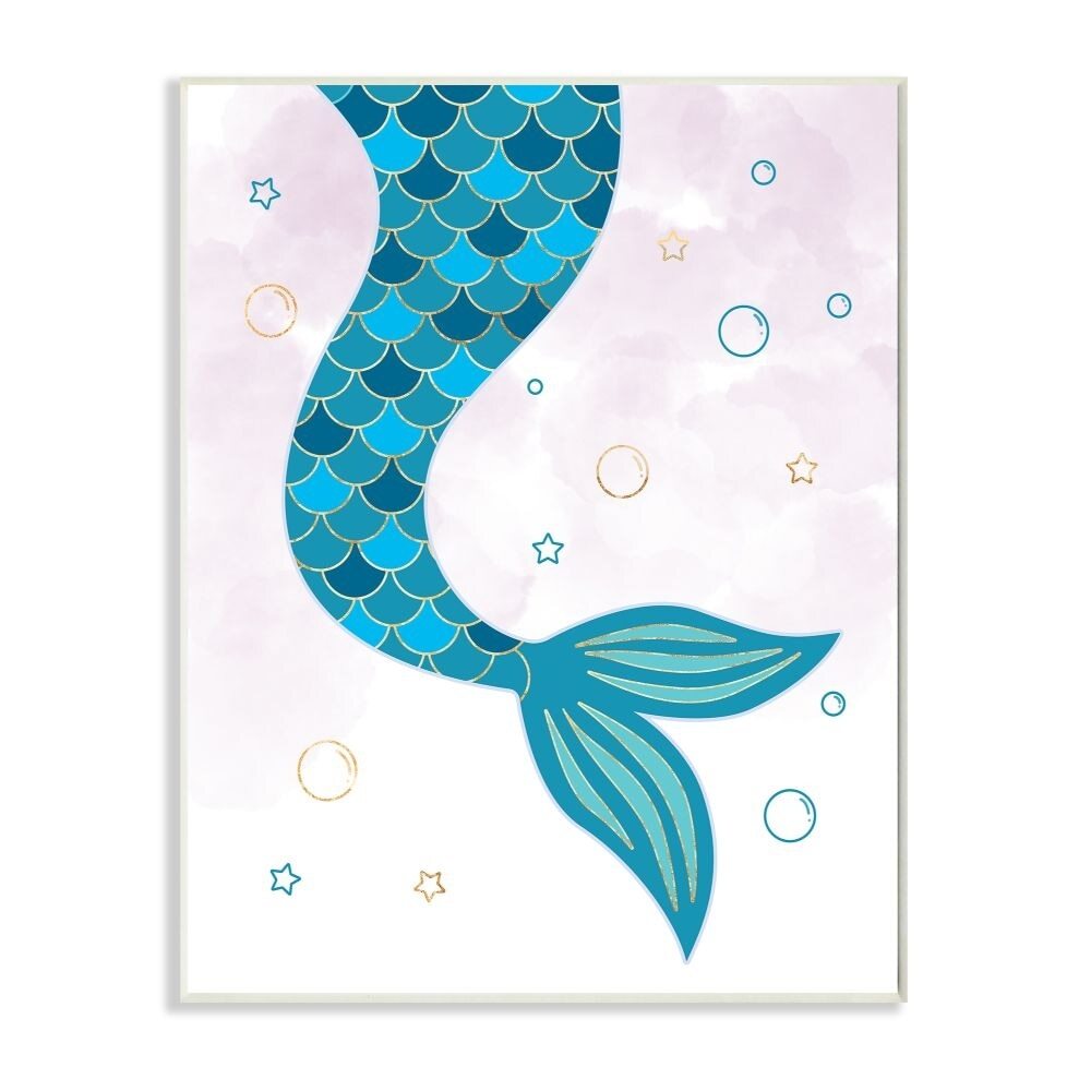 Stupell Nautical Mermaid Scale Tail Sea Water Bubbles Wood