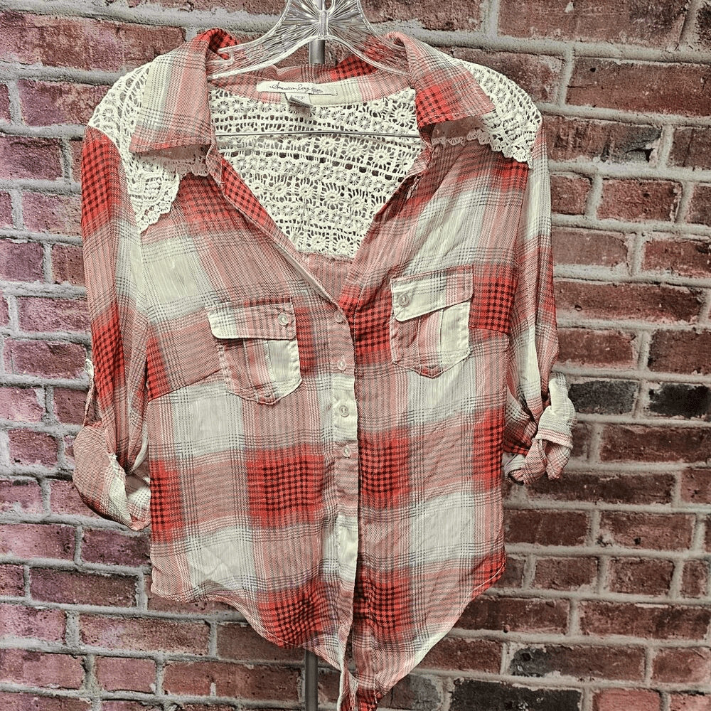 Women's AMERICAN RAG CIE Sheer Flannel Shirt Large