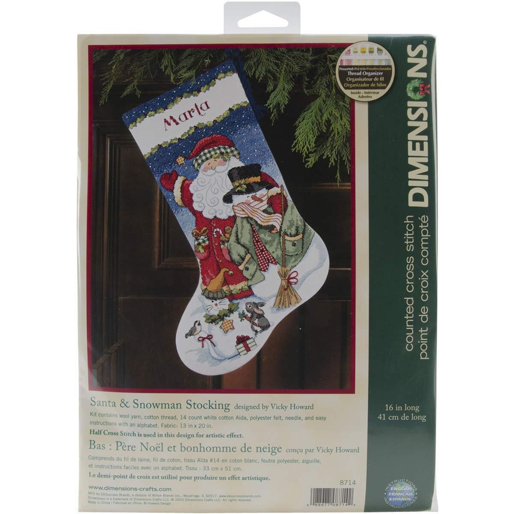 Personalized 16 Santa Snowman Counted Cross Stitch Christmas Stocking Kit